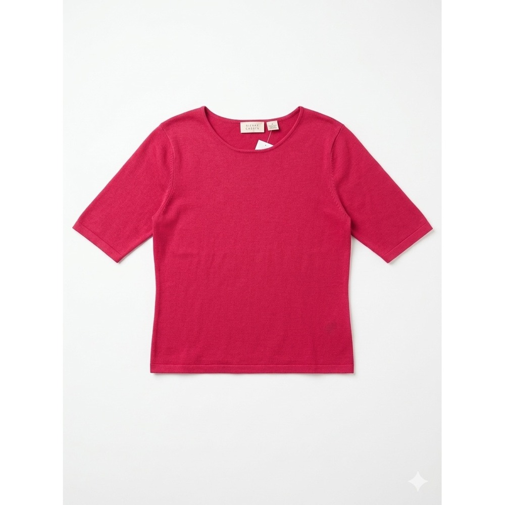 Field Manor Vintage Silk Cotton Knit Top Raspberry Magenta Elbow Sleeve S